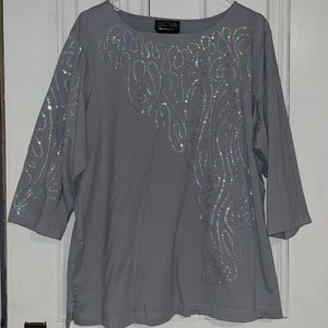 Bob Mackie Wearable Art 2X gray sequined top